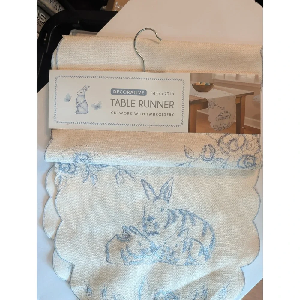 White blue embroidered